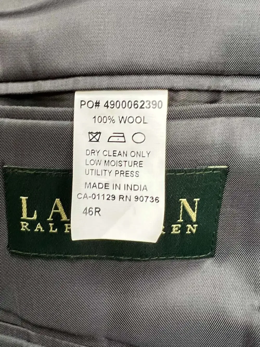 Lauren Ralph Lauren Men's Gray Two-Button Wool Blazer Suit Jacket Size 46R